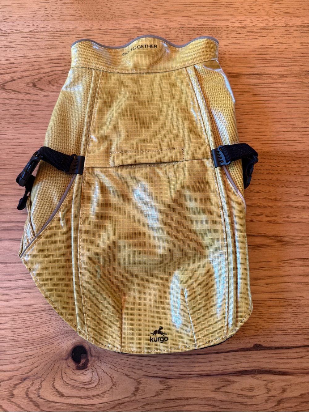 yellow Kurgo Halifax rain shell with reflective details